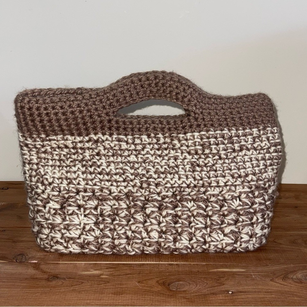 New Handcrafted BOHO Hippie Festival Brown & Beige Crochet Tote Clutch Bag